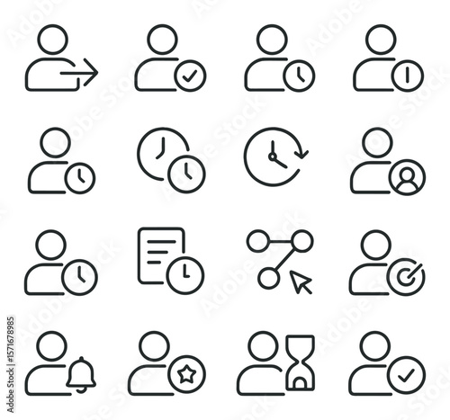 User activity icon collection: productivity and time management symbols for apps