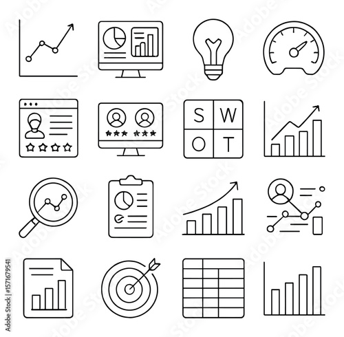 Business insights icon collection, analytics and data visualization designs, market symbols set