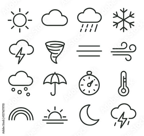 Weather icon collection, climate symbols. meteorology and forecast design elements set