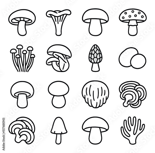 Mushroom icon collection: fungi symbols for nature, botanical, and culinary designs