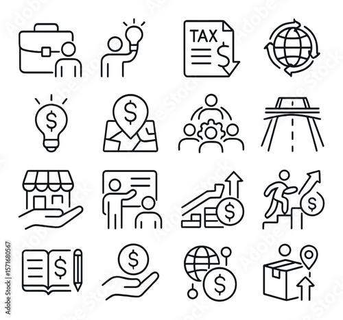 Economic growth icon collection, finance and business symbols. global development set
