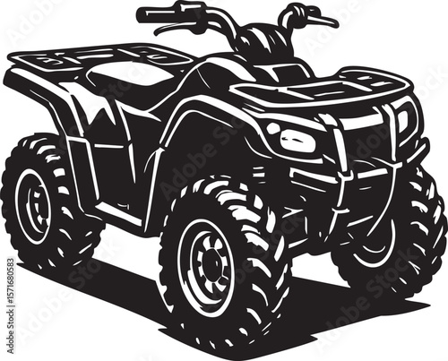Black and White Vector Illustration of an All Terrain Vehicle ATV Quad Bike