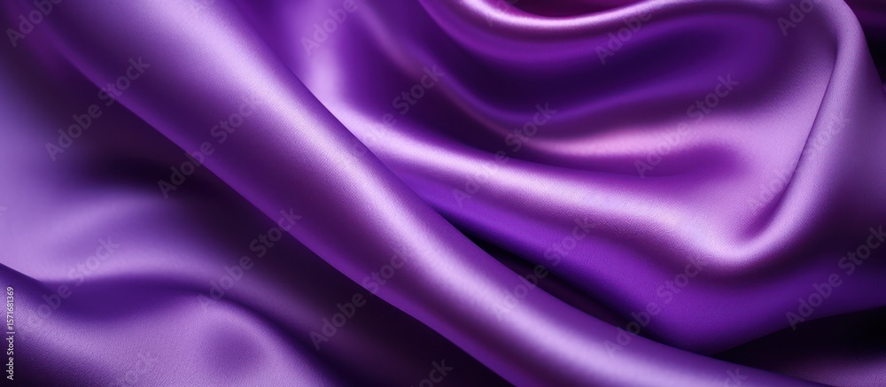 Fototapeta premium Soft pink and purple satin silk fabric drapes with smooth, shiny texture, creating an elegant, luxurious textile backdrop