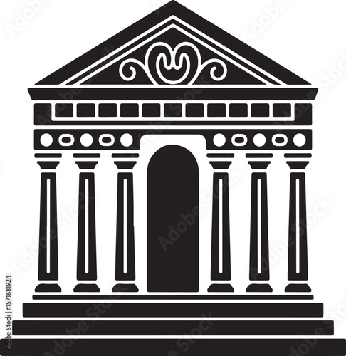 Classic greek temple facade with columns and pediment silhouette