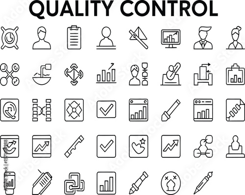 Quality control icons: black quality control icons for designing interface on graphic