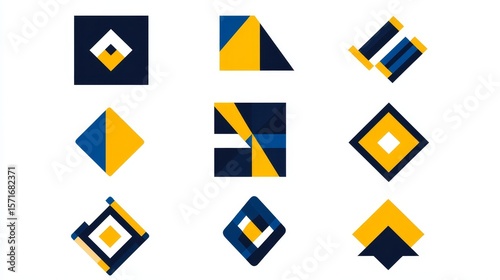 a colllection of abstract logoes for fashion products, minimal, square shape, modern, fun, vivid folor, blue and yellow tone, gri d, white backgound - Free Download a colllection of abstract logoes for fashion products, minimal, square shape, modern, fun, vivid folor, blue and yellow tone, gri d, white backgound - - GFXLoad