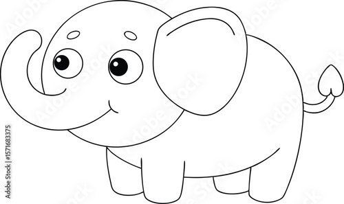 Chubby cartoon elephant gazing upward with joy in line art Vector