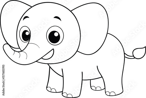 Elephant tilting head with cheeks puffed in cartoon pose line art Vector
