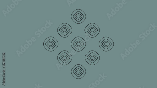 Abstract geometric pattern of concentric diamond shapes on a muted teal background