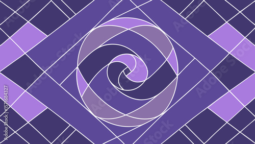 Abstract geometric swirl pattern with purple and lavender hues