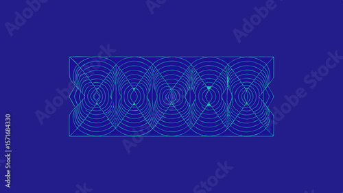Abstract geometric pattern of concentric circles and lines on a deep blue background