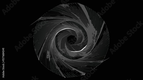 Abstract dark spiral vortex with textured brush strokes and bright highlights