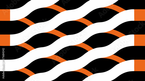 Abstract geometric pattern with flowing black white and orange wavy lines