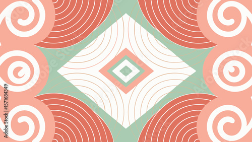 Abstract geometric pattern with pastel colors and swirling shapes