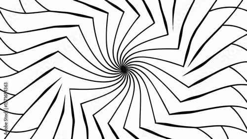 Abstract black and white swirling geometric pattern with sharp edges