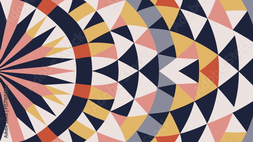 Abstract geometric pattern with curved lines and triangles in muted colors