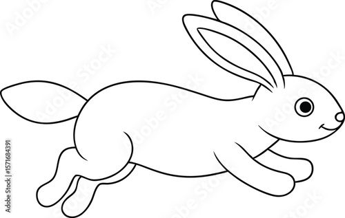 Mid jump rabbit with long ears trailing behind in cartoon form line art Vector