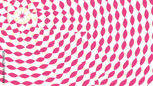 Abstract geometric pattern with pink and yellow petal shapes on white background