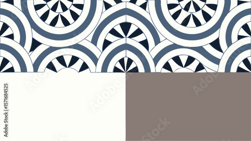 Art deco inspired geometric pattern with navy blue and white arches