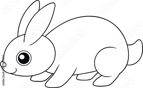 Rabbit sniffing ground with rounded body in cartoon form line art Vector