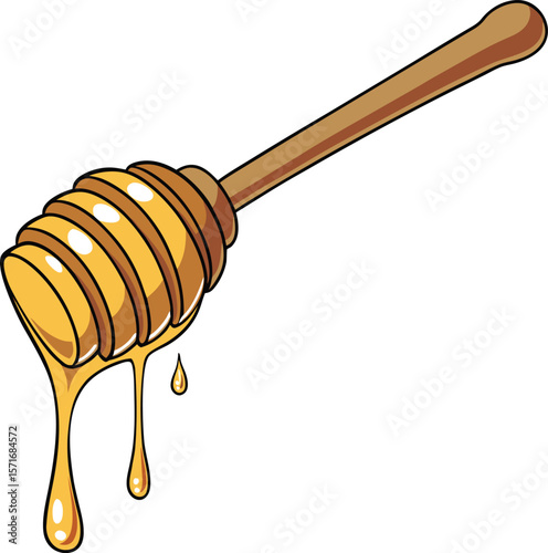 Dripping Honey Dipper Illustration with Golden Sweet Liquid