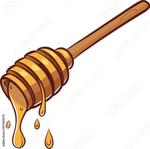 Dripping Honey Dipper Illustration with Golden Sweet Liquid