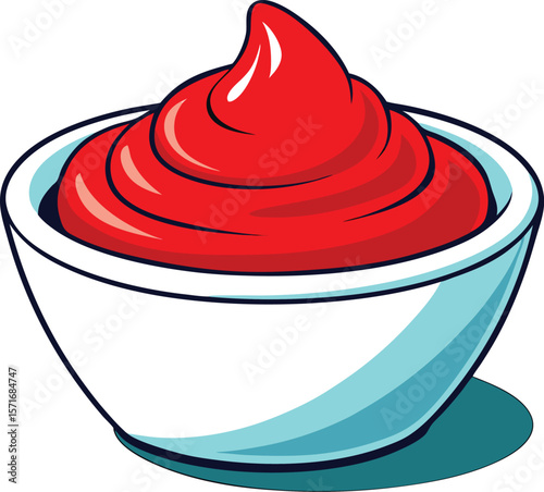Classic Ketchup Bowl Illustration – Red Sauce Clipart Vector Art