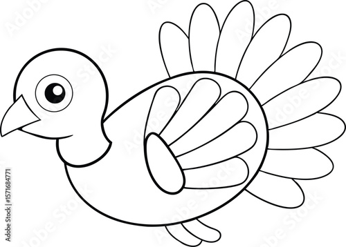 Cartoon turkey flapping one wing mid action in animated line art Vector