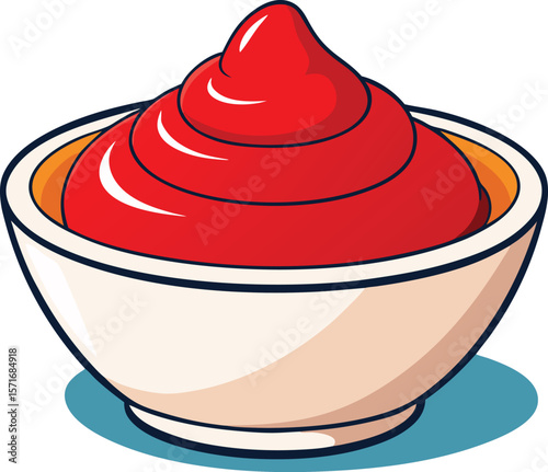 Classic Ketchup Bowl Illustration – Red Sauce Clipart Vector Art