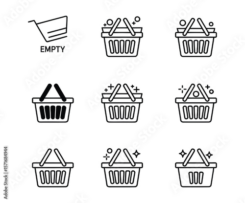 Set of shopping baskets in outline style for e-commerce and retail application