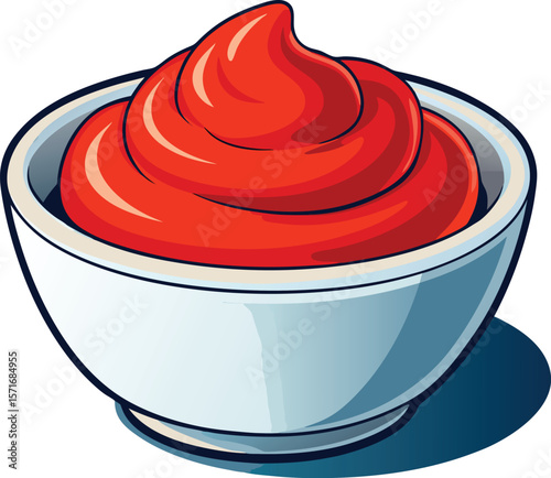 Classic Ketchup Bowl Illustration – Red Sauce Clipart Vector Art
