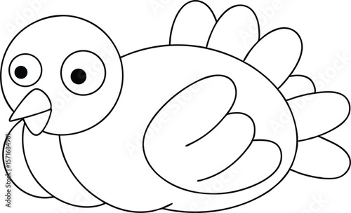 Resting cartoon turkey sitting calmly in relaxed illustration line art Vector