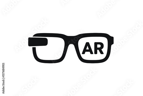 simple black augmented reality glasses symbol, clean design transparent
