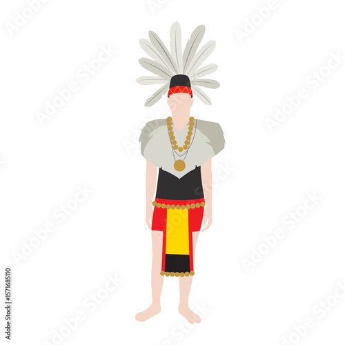 Vector flat illustration. Malaysian Sarawakian man wearing traditional attire called Baju Iban