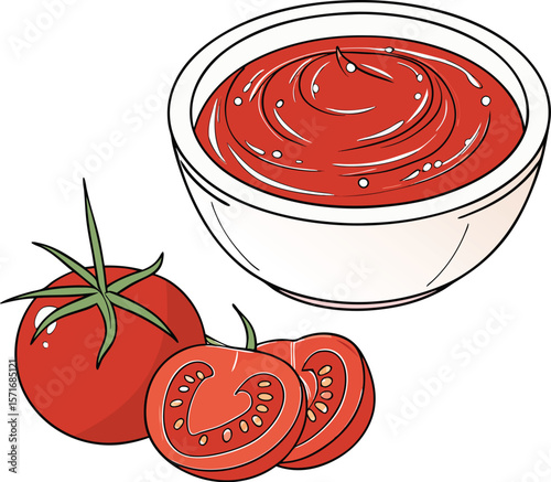 Classic Ketchup Bowl Illustration – Red Sauce Clipart Vector Art