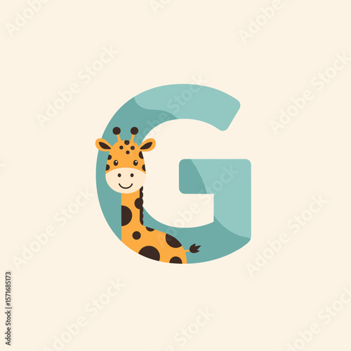 Giraffe cartoon in letter G, alphabet illustration for children