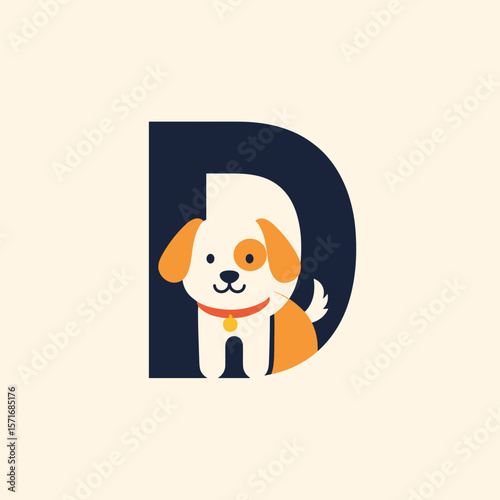 Cartoon dog with letter D for educational use, with copy space