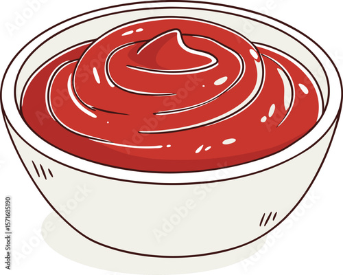 Classic Ketchup Bowl Illustration – Red Sauce Clipart Vector Art