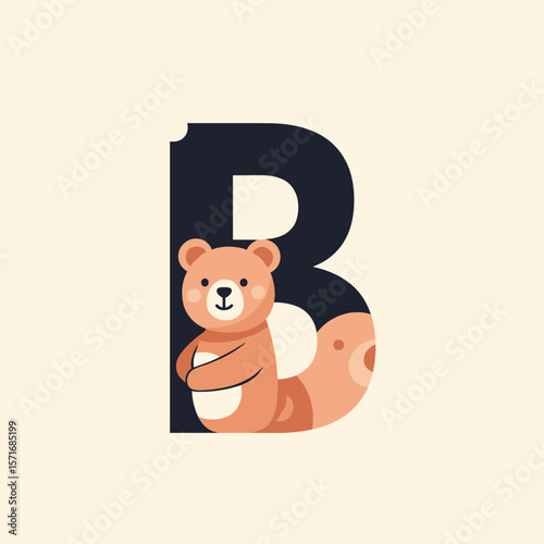 Letter B featuring a bear illustration, for educational materials