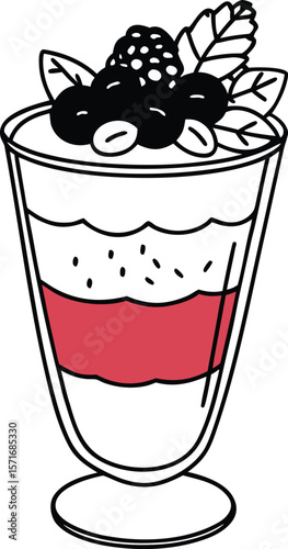 Layered Berry Mango Smoothie Illustration with Fruits and Straw

