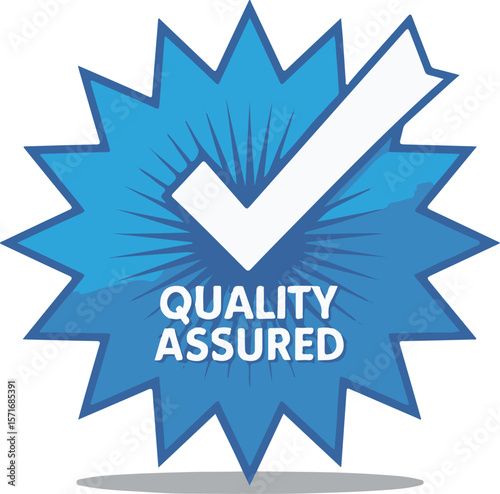 Blue starburst badge with white checkmark and text quality assured