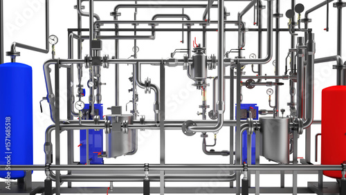 Industrial Boiler Room – Large-Scale 3D Rendering of Mechanical Equipment and Piping System