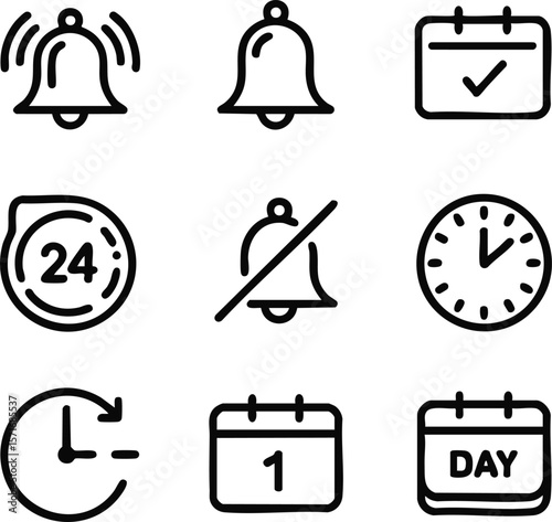 Vector Icons Time, Notifications, and Calendar - Free EPS Download