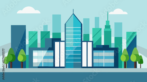 Abstract city skyline with modern urban architecture and towering skyscrapers