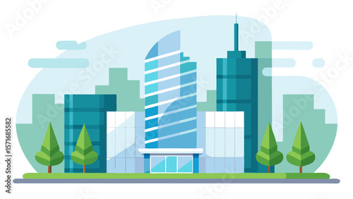 Modern city skyline with towering skyscrapers and urban architecture