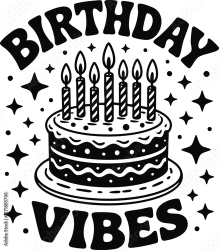 Birthday Vibes Celebrate with Cake and Candles Illustration