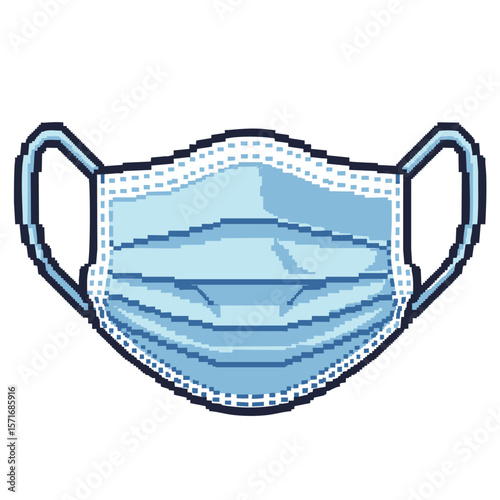 Pixel art medical face mask with ear loops on white background