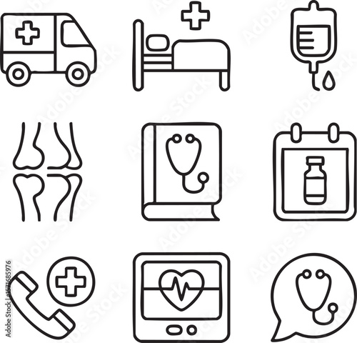 Medical Icons Healthcare, Hospital, Emergency, and Doctor Set