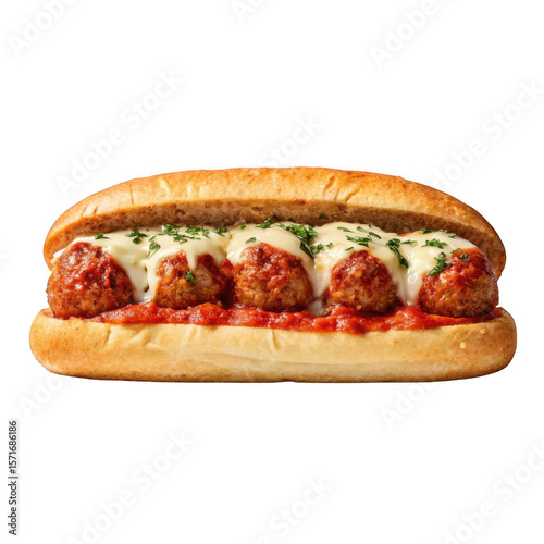 Delicious meatball sub isolated on transparent background