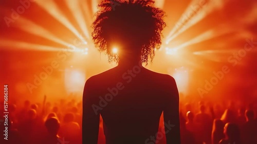 Silhouettes of Black People Enjoying Music Festival at Night with Vibrant Lights